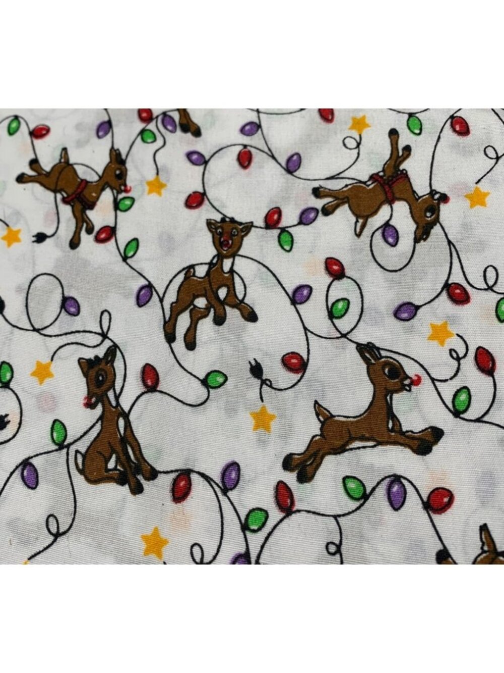Christmas Reindeer Cotton Fabric 1/2 yard x 44" Holiday Lights & Stars Quilting